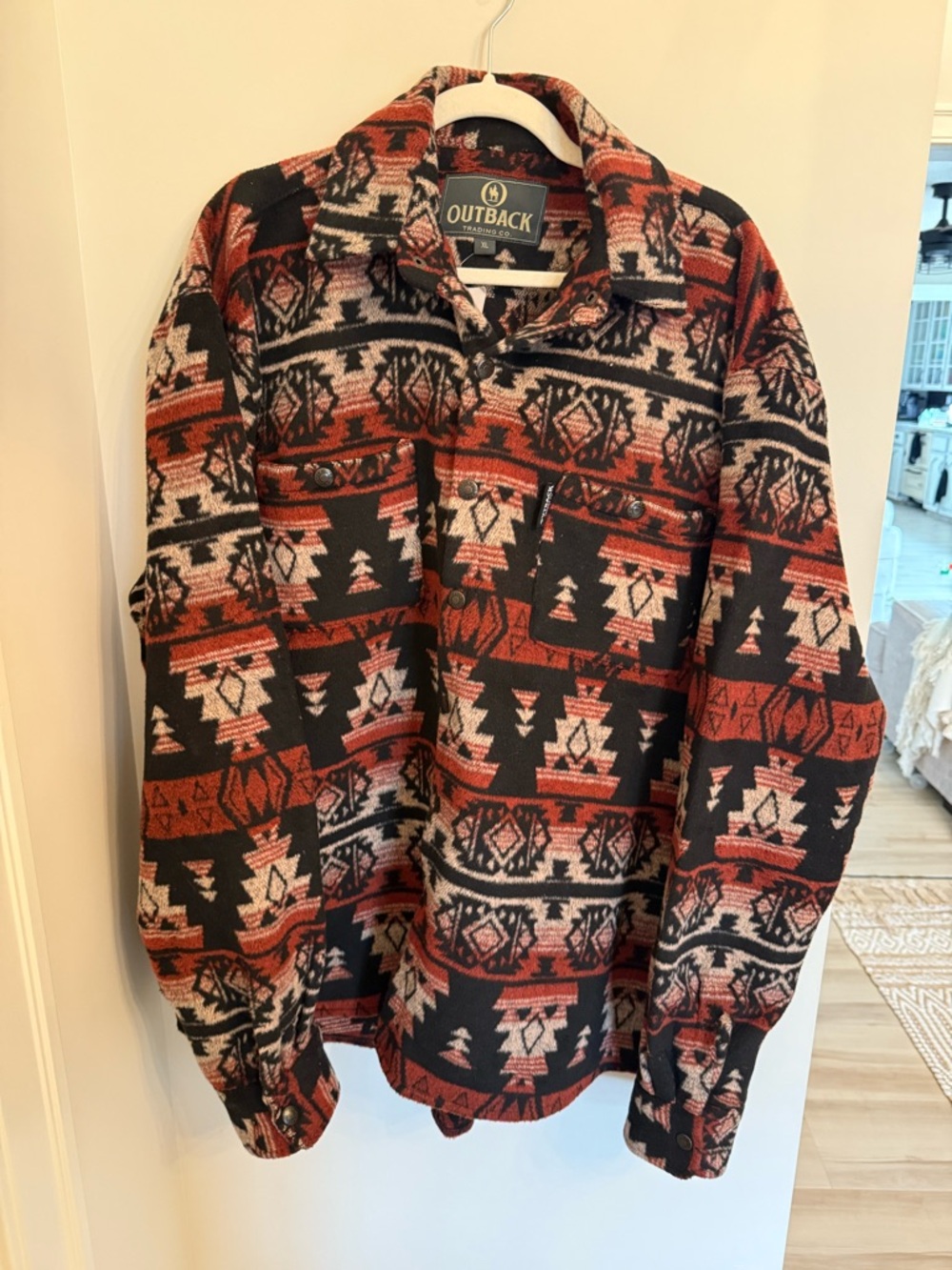 Outback Men’s Aztec-Pattern Heavier Shacket Shirt Jacket - Black & Rust